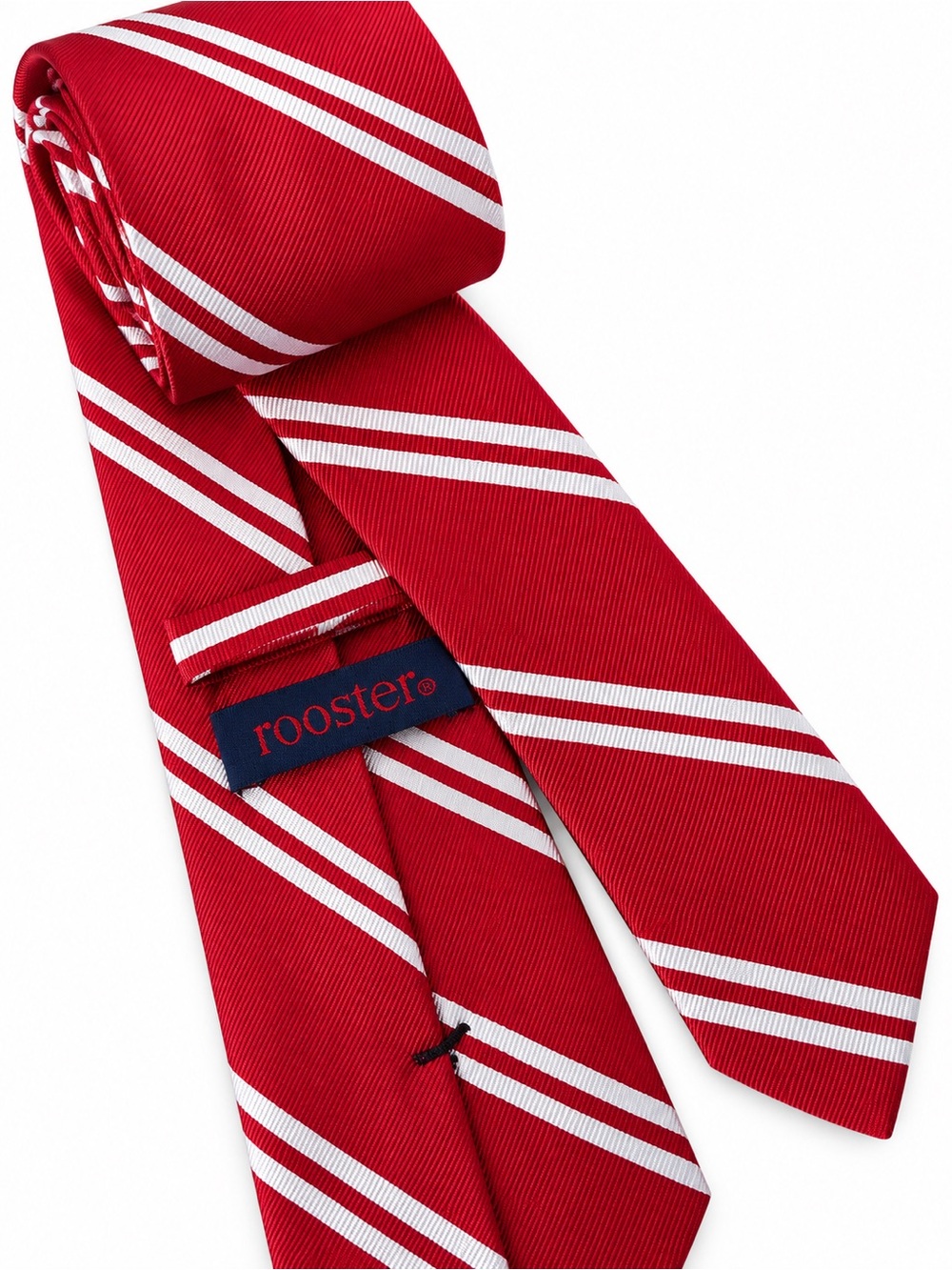 Rooster Men’s Red White Striped Repp Regimental Necktie Preppy Classic 56.25”